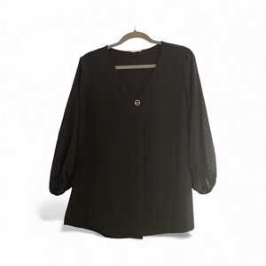 NWT Bebonnie Black Swiss Dot Long Sleeve V Neck Top Sz M